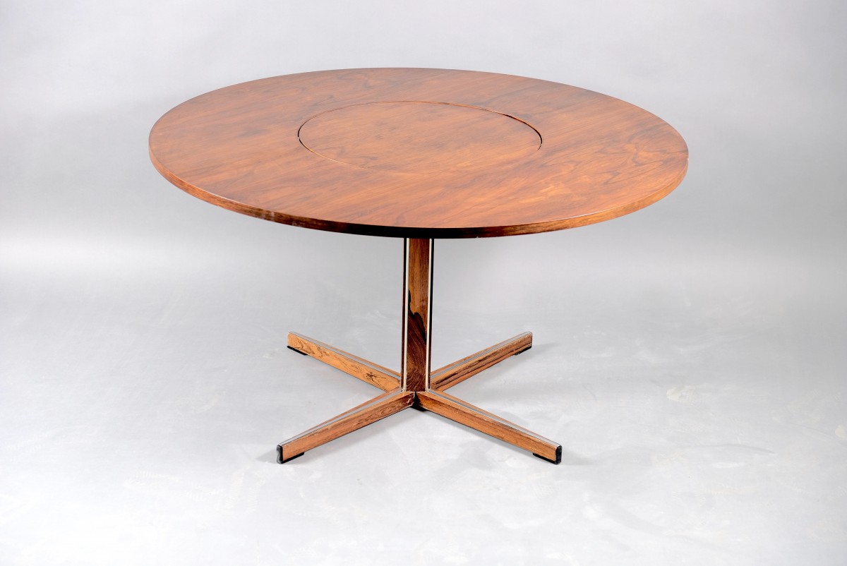 Mid-Century Round Rosewood Dining Table with Rotating Tablet